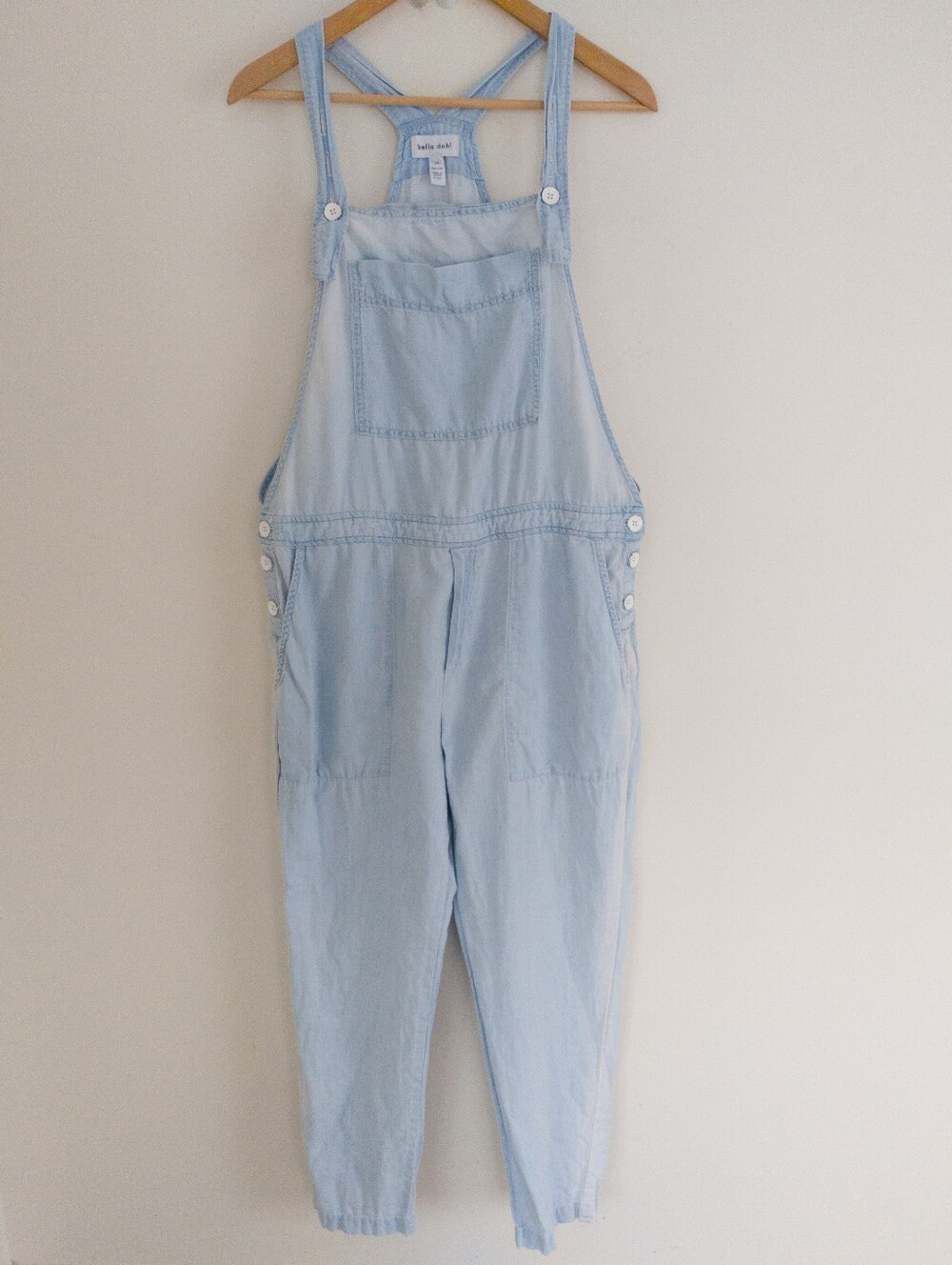 Bella Dahl Light Wash Cotton Lyocell Linen Blend Overalls Size Large